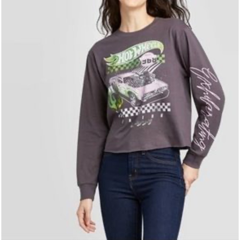 Hot Wheels Since 1968‎ Racing Graphic Large Long Sleeve Crop Top Women's